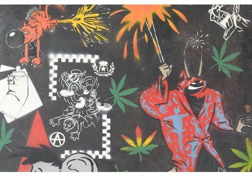 Street Art Met Graffitiontwerp Op Metalen Plaat photo Kunst