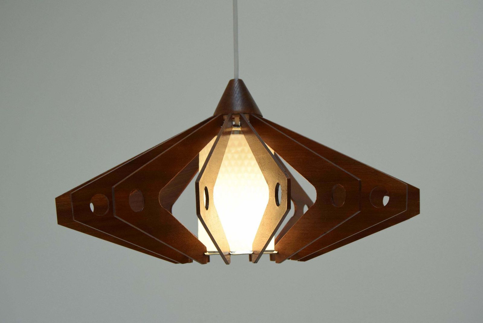 405.0 Mid Century Wood Pendant/Drevo Humpolec,Czechoslovakia,1970's. photo