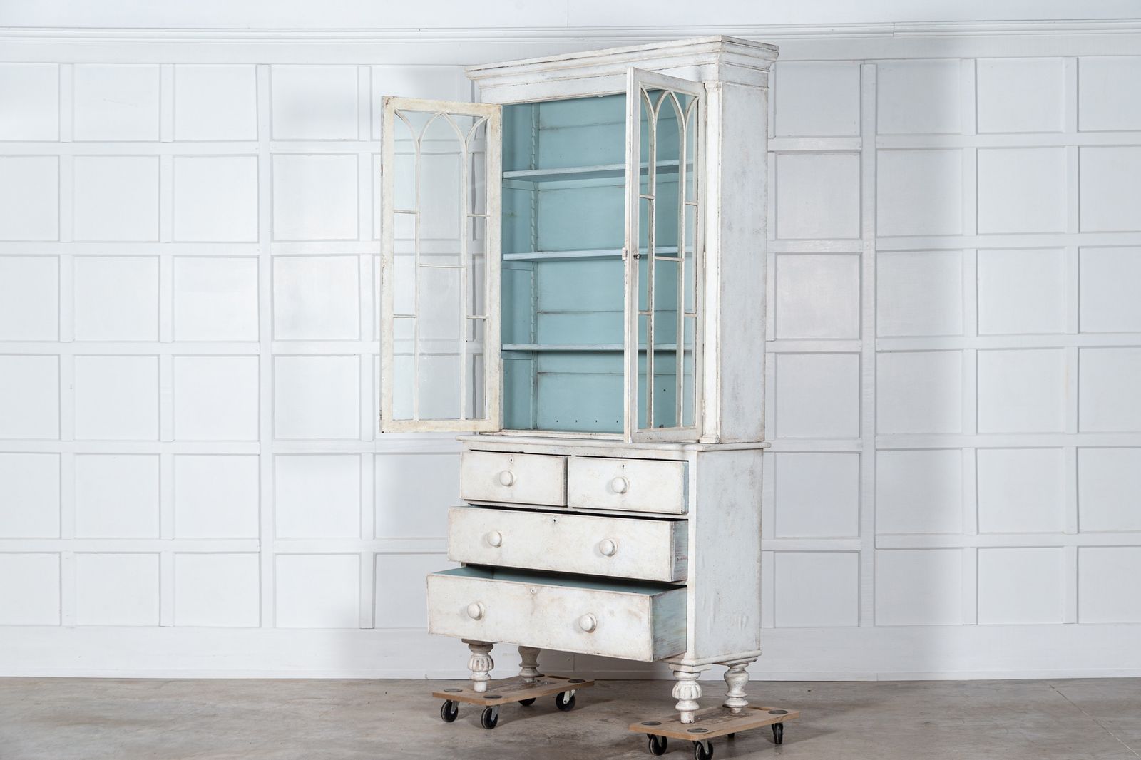 photo for sale English 19thc Painted Mahogany Glazed Bookcase/Dresser