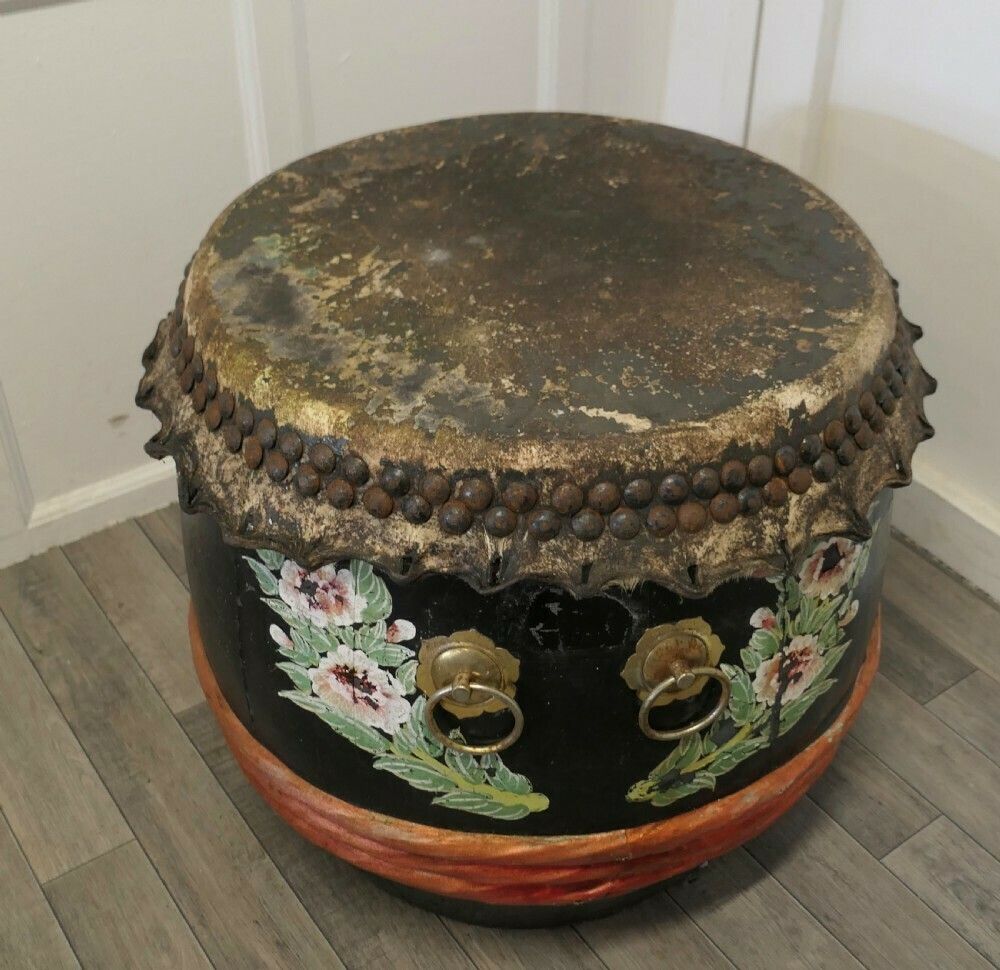 Large Painted Folk Art Drum photo furniture
