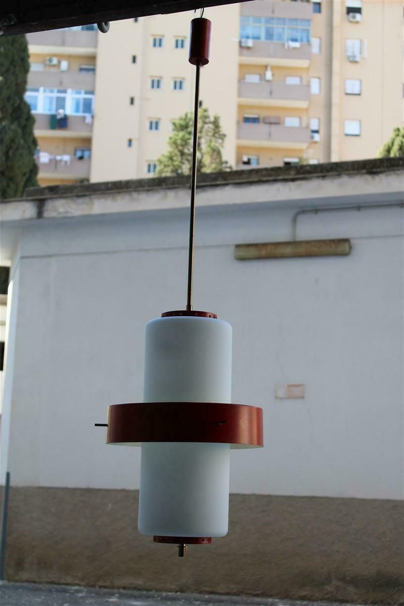 Rare Mid Century Esperia Angelo Brotto Chandelier Brass Red White Murano Glass photo for sale