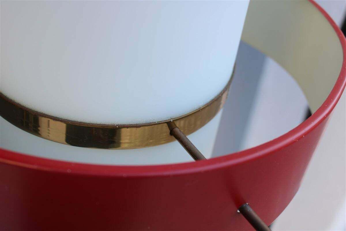 Rare Mid Century Esperia Angelo Brotto Chandelier Brass Red White Murano Glass photo Lighting