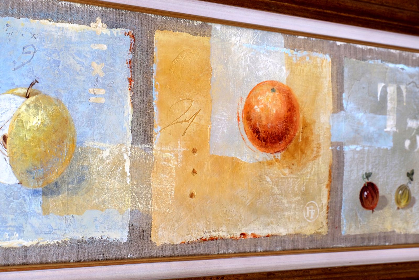 Art Triptych Oil On Canvas Painting Of Fruit By F Ferron photo