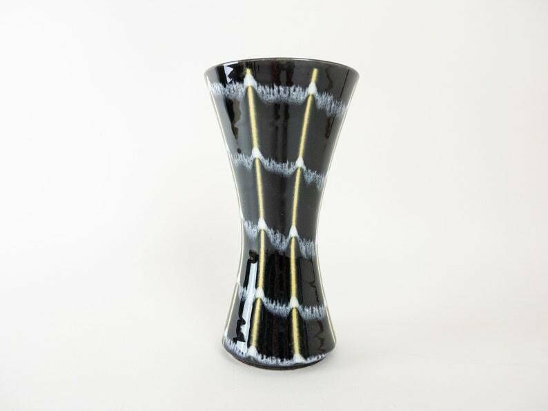 Dümler And Breiden Ceramic Vase West German Pottery  Mid Century, Black, White And Yellow Decor