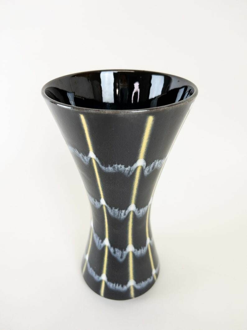 Dümler And Breiden Ceramic Vase West German Pottery  Mid Century, Black, White And Yellow Decor photo vinterior