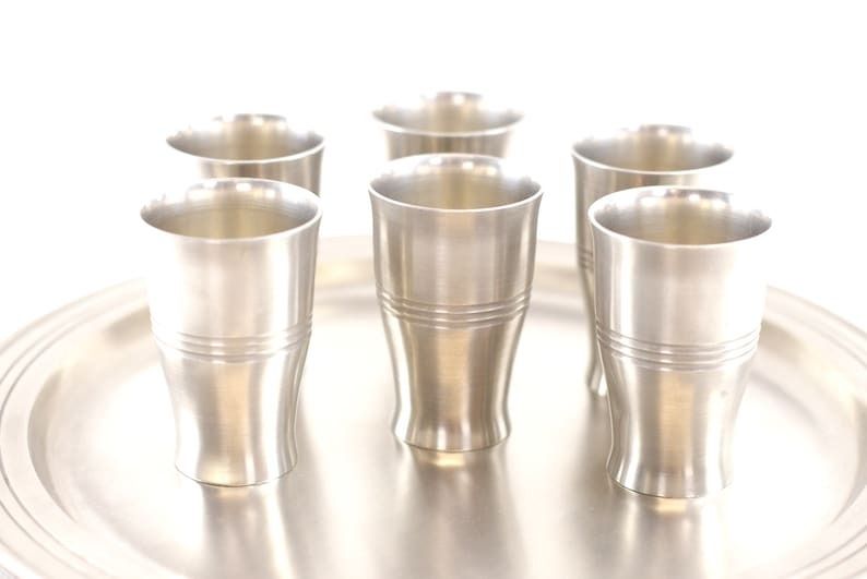 Pewter Serving Set   Bar Cart Set   Heavy Pewter Drinks Set With A Tray, Six Cups And A Wine Jug photo buy