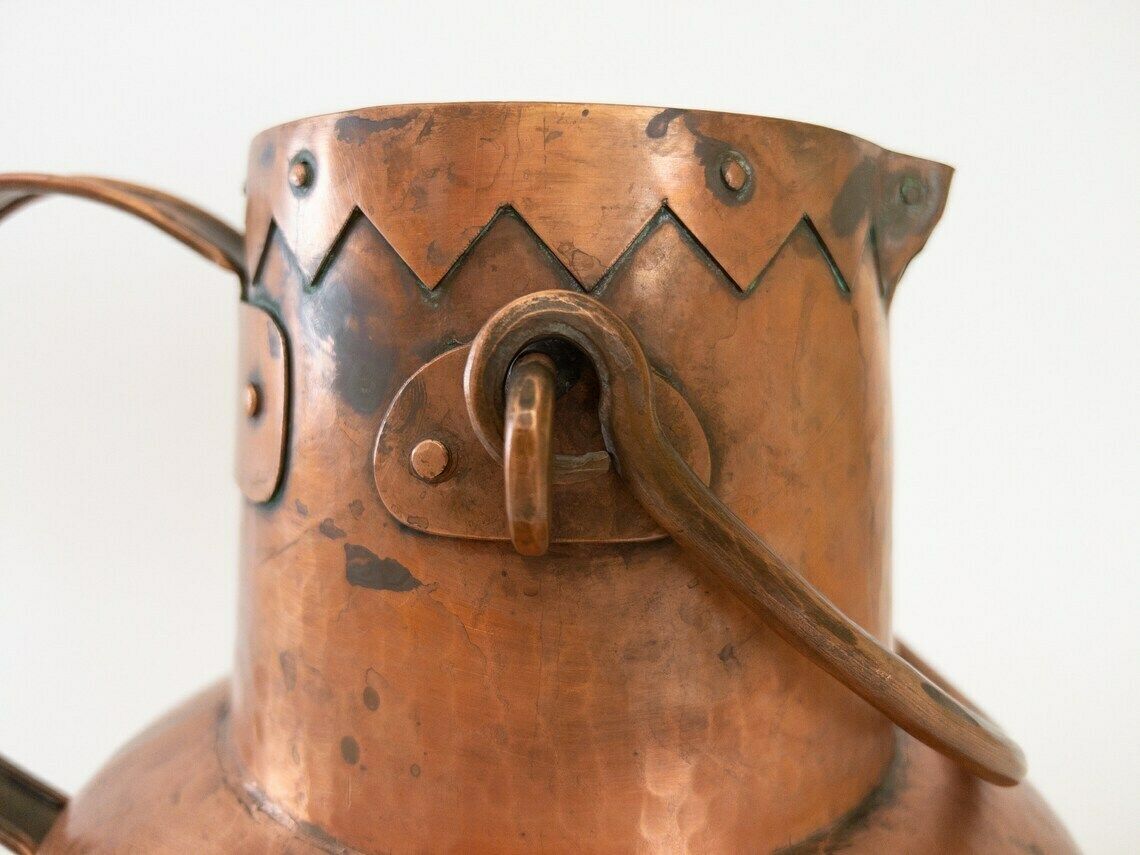 Copper Water Pitcher   Large Copper Antique Jug With Handle   Made In Switzerland By Alla Monda photo vintage
