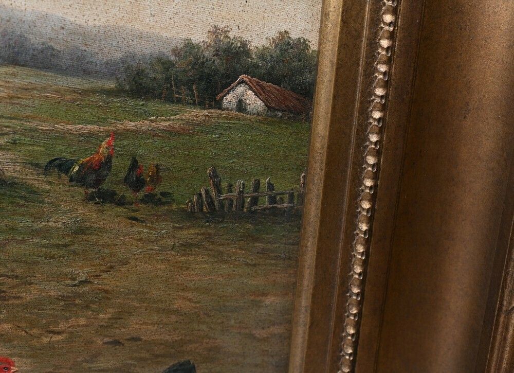 Victorian Oil Painting Farm Yard Edgar Hunt Manner photo buy