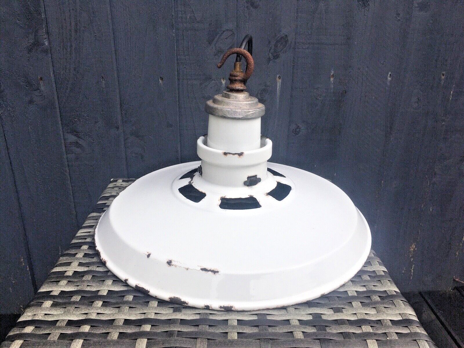 photo buy Large 2 Piece Industrial Factory White Enamel Ceiling Pendant Light Shade & Hook