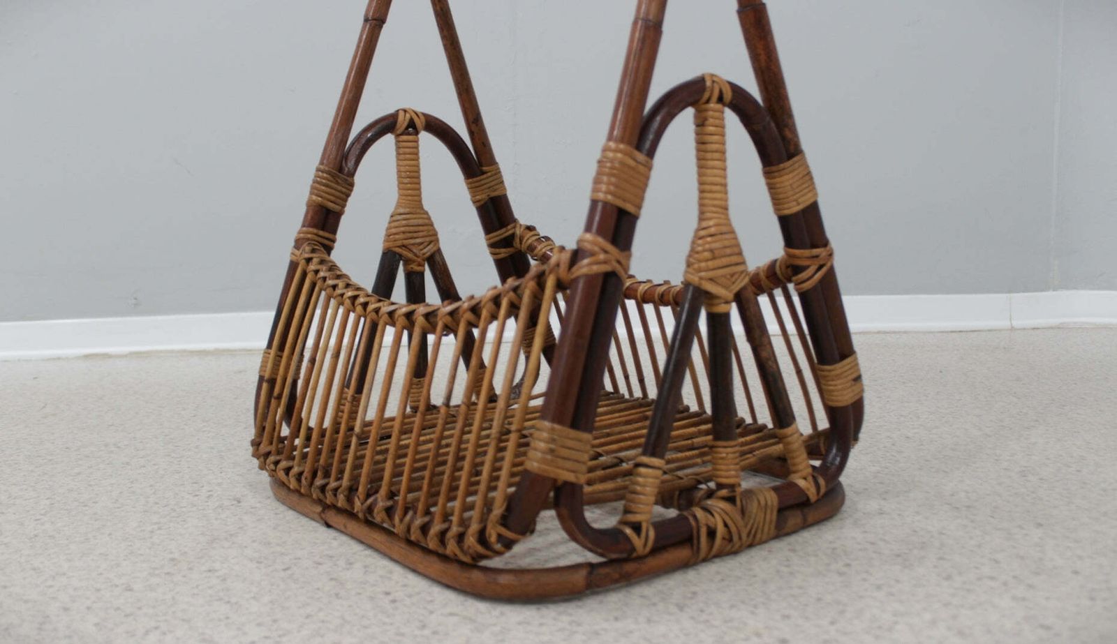 Vintage Rattan Magazine Rack F.Lli Castano 1950s photo buy