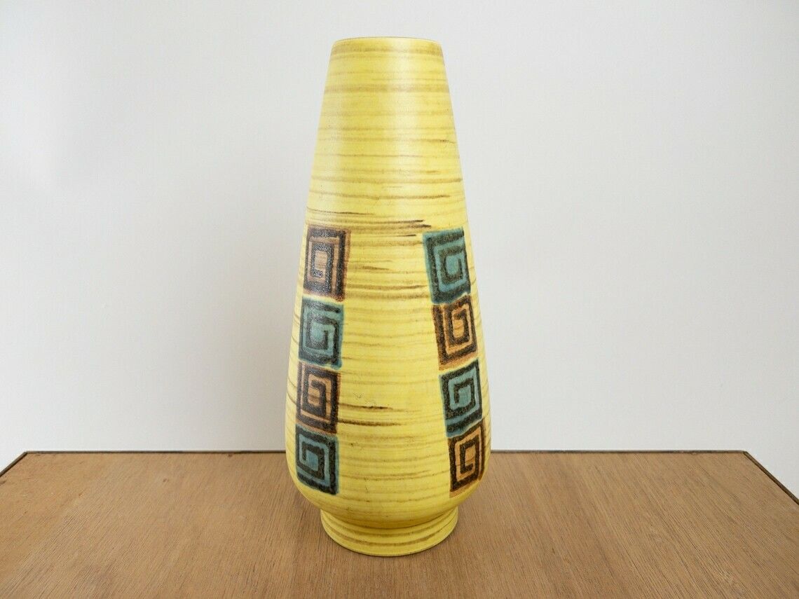 West German Pottery Vase, Dümler And Breiden, Yellow And Blue Tones, Mid Century Modern