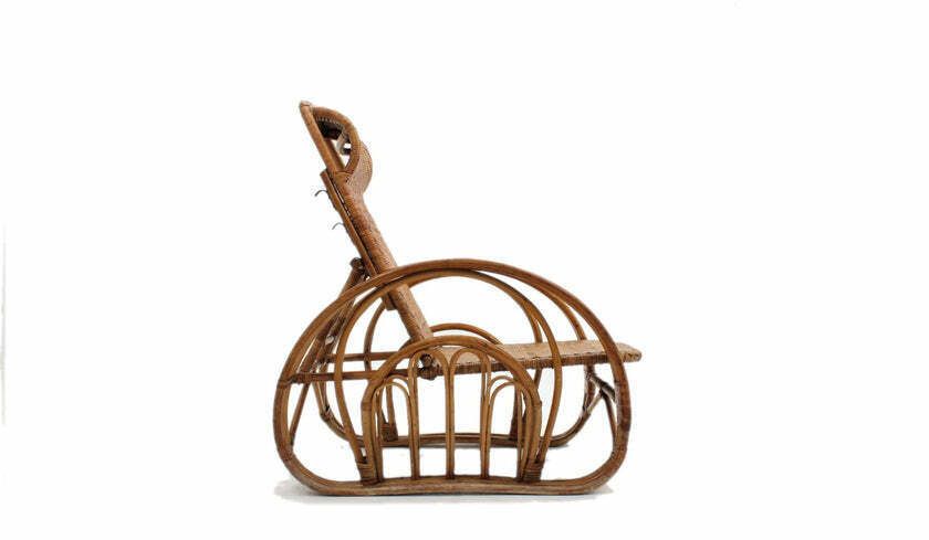 Italian Recliner Rattan Armchair 1950s