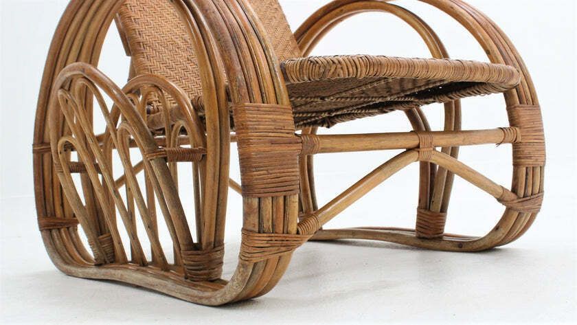 Italian Recliner Rattan Armchair 1950s photo vinterior