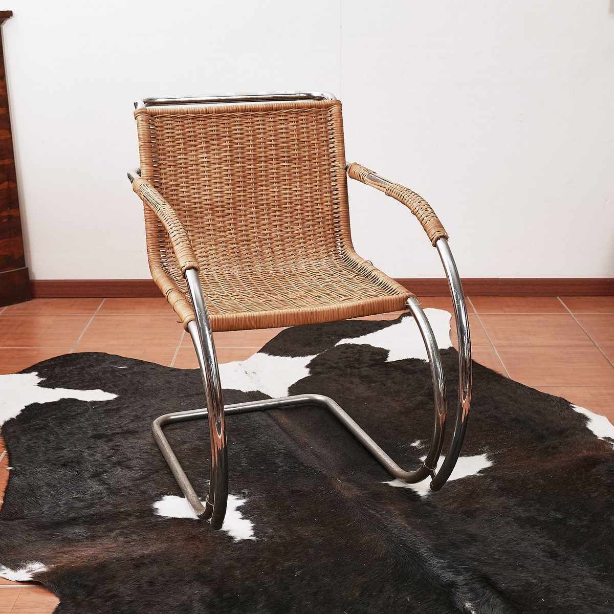 Mr20 Armchair In Wicker And Chromed Metal By Ludwig Mies Van Der Rohe, 1960s   Modern Antiques