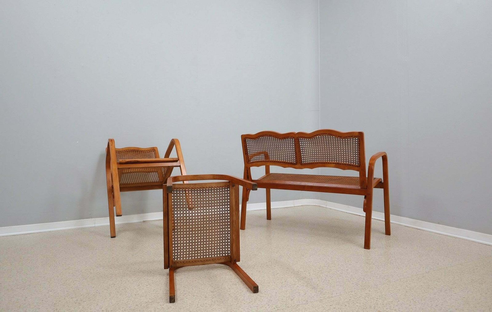 Mid Century Vienna Straw Set 1940s, Bench + Armchair photo furniture