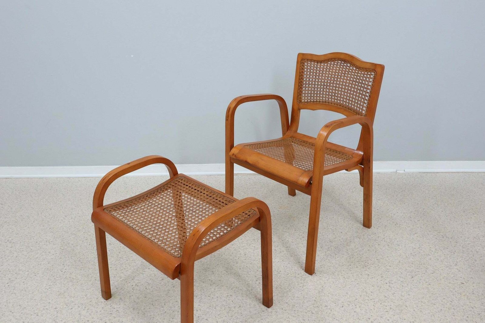 Mid Century Vienna Straw Set 1940s, Bench + Armchair photo 1520.24