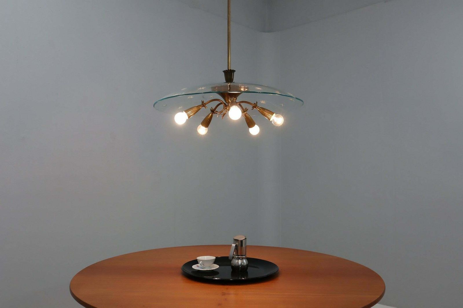 Mid Century Brass And Glass Chandelier Pietro Chiesa 1940s photo for sale