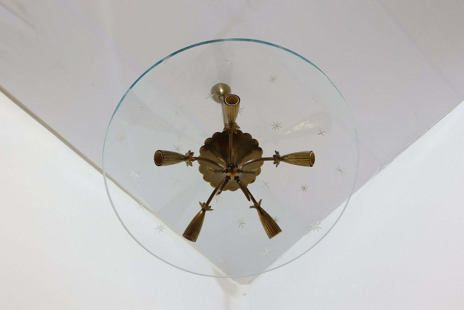 Mid Century Brass And Glass Chandelier Pietro Chiesa 1940s photo Lighting