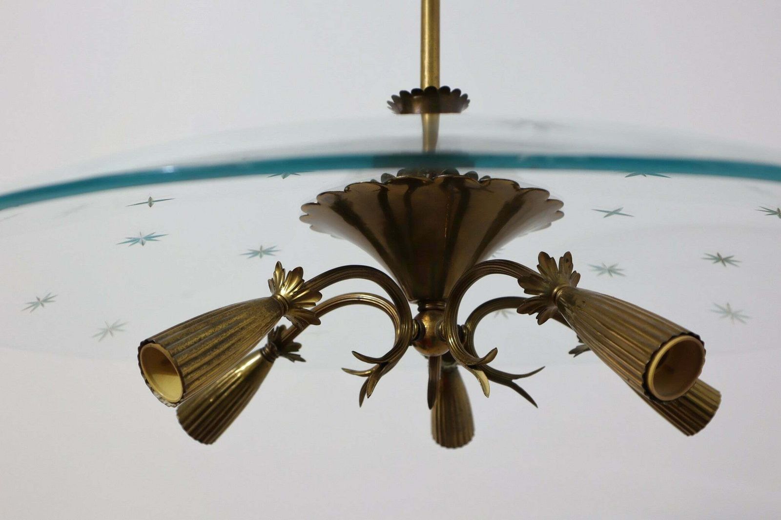 Mid Century Brass And Glass Chandelier Pietro Chiesa 1940s photo 1520.24