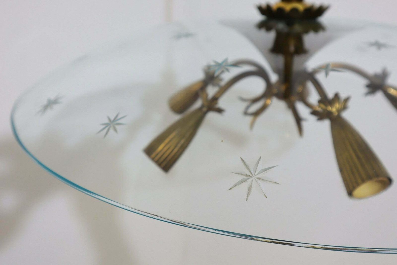 Mid Century Brass And Glass Chandelier Pietro Chiesa 1940s photo buy