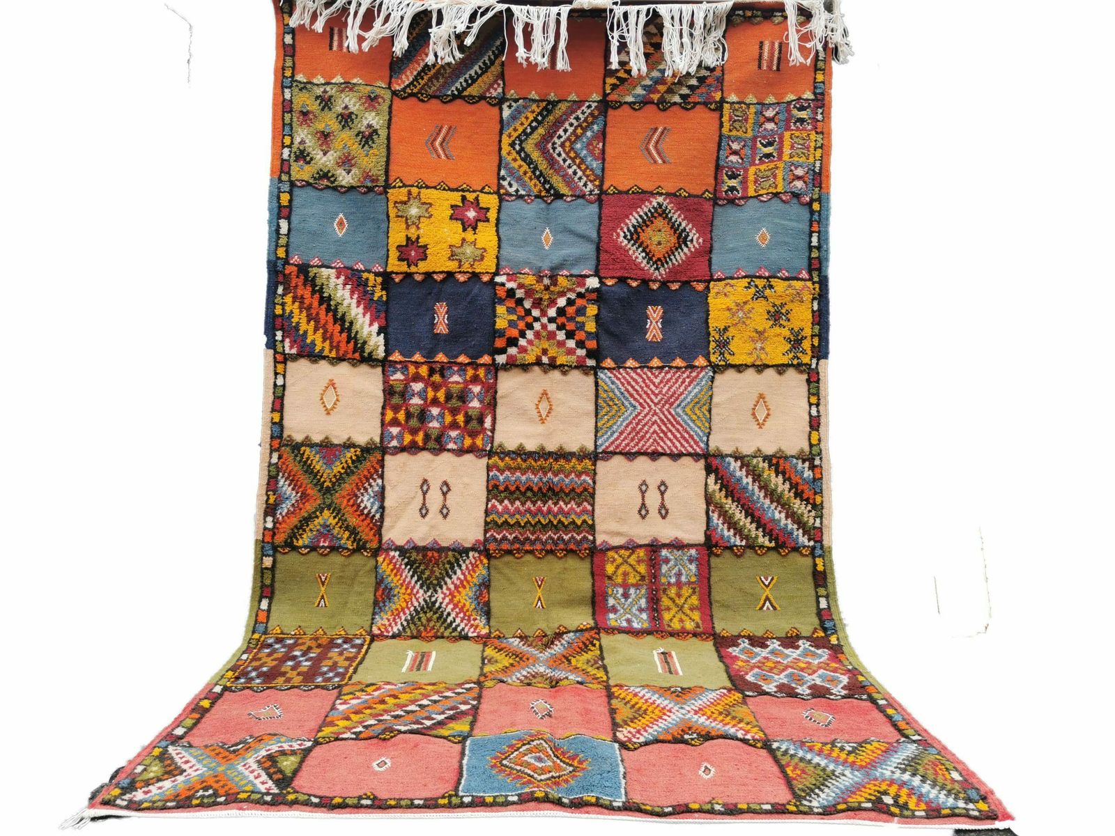 No Custom Fee/ Handmade Large Colourful Moroccan Berber Rug. Camel Wool Carpet 8.2×4.9 Ft