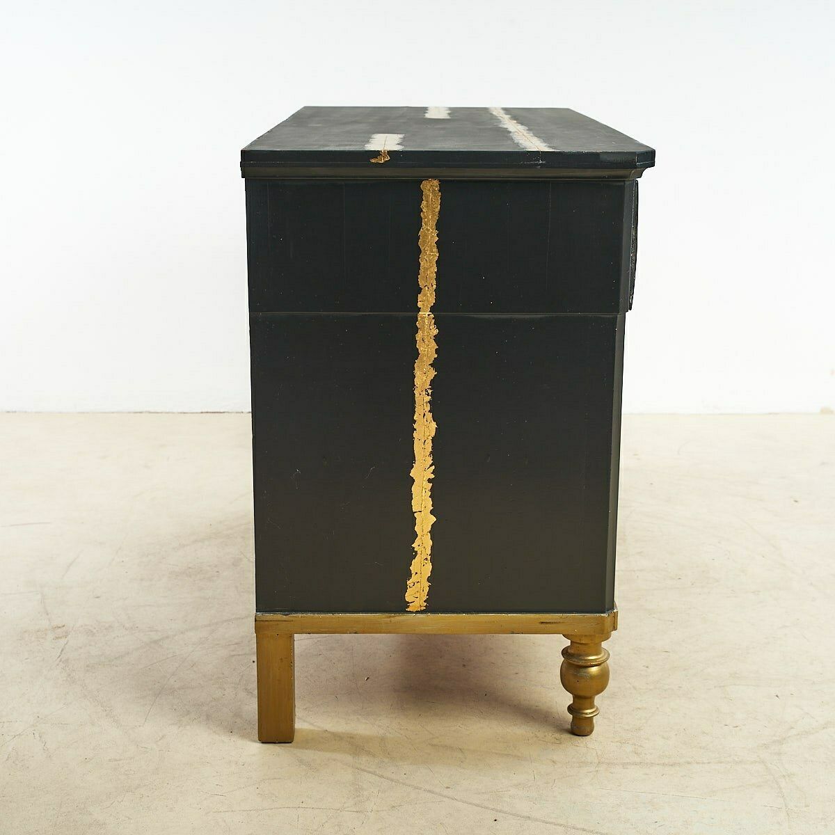 Dresser From 1800, Black Reworked With Gold Leaf Details photo for sale
