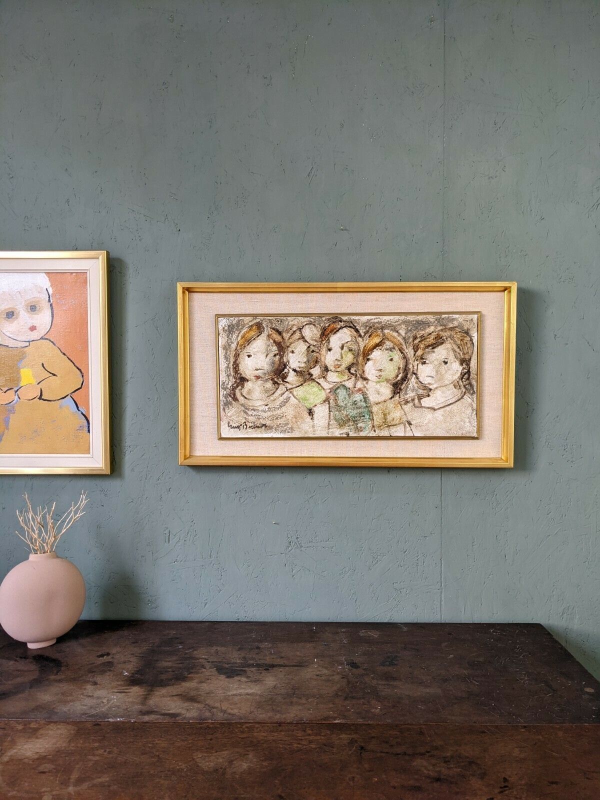 Mid Century Modern Swedish Framed Figurative Oil Painting, 'The Children' photo furniture