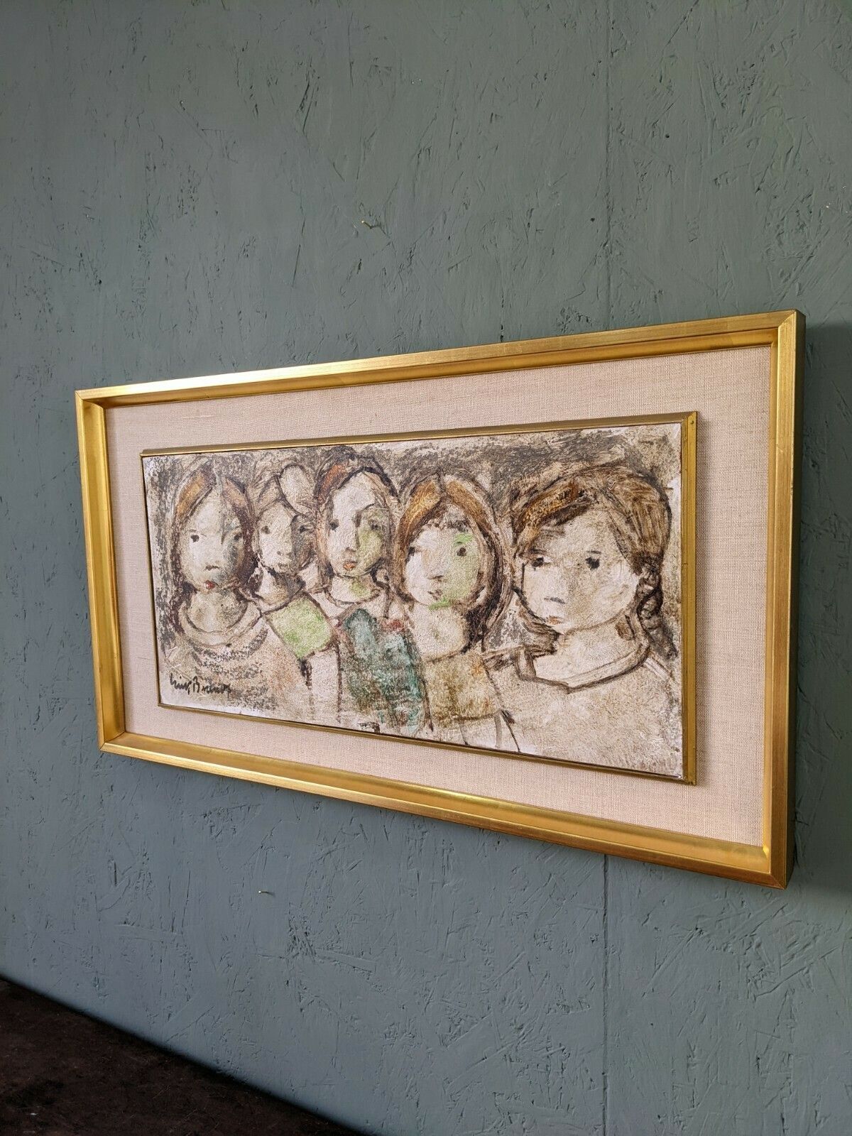 Mid Century Modern Swedish Framed Figurative Oil Painting, 'The Children' photo Art