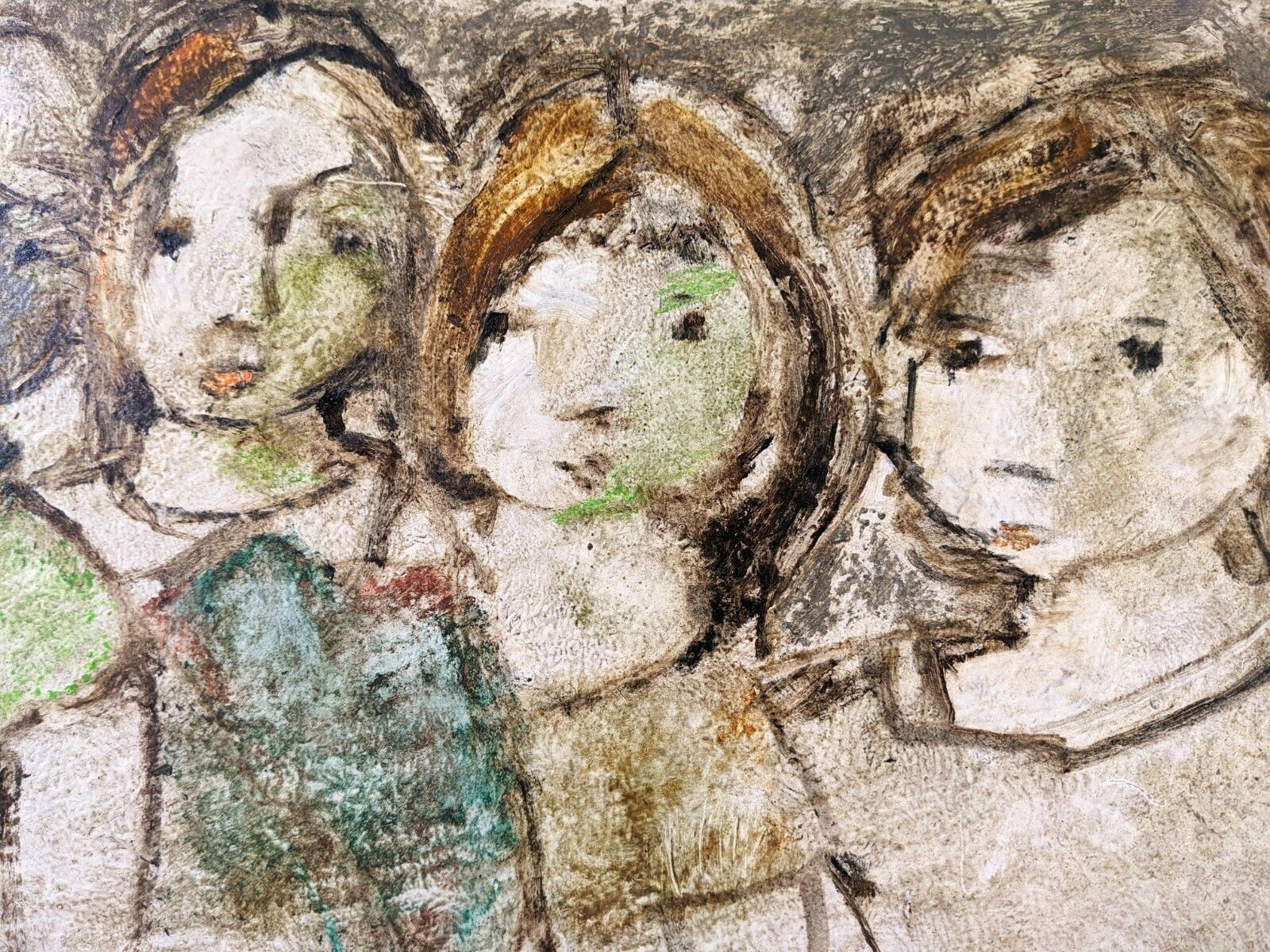 photo for sale Mid Century Modern Swedish Framed Figurative Oil Painting, 'The Children'