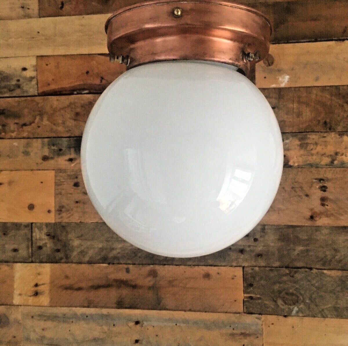 photo vintage Art Deco Opaline Glass Globe Lamp Shade & Copper Gallery Ceiling Light Fitting