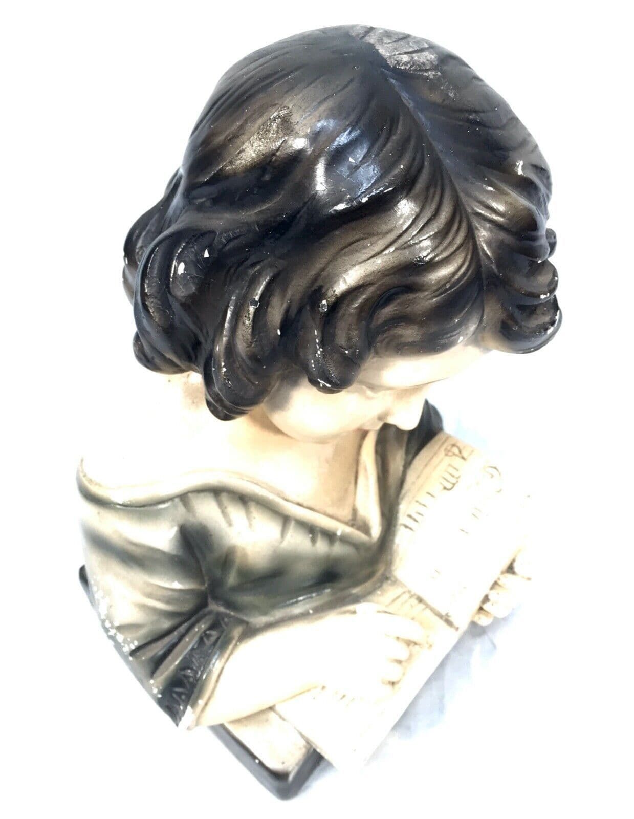 Antique Art Deco French Young Girl Plaster Portrait Bust C.1930 Hand Painted photo vinterior