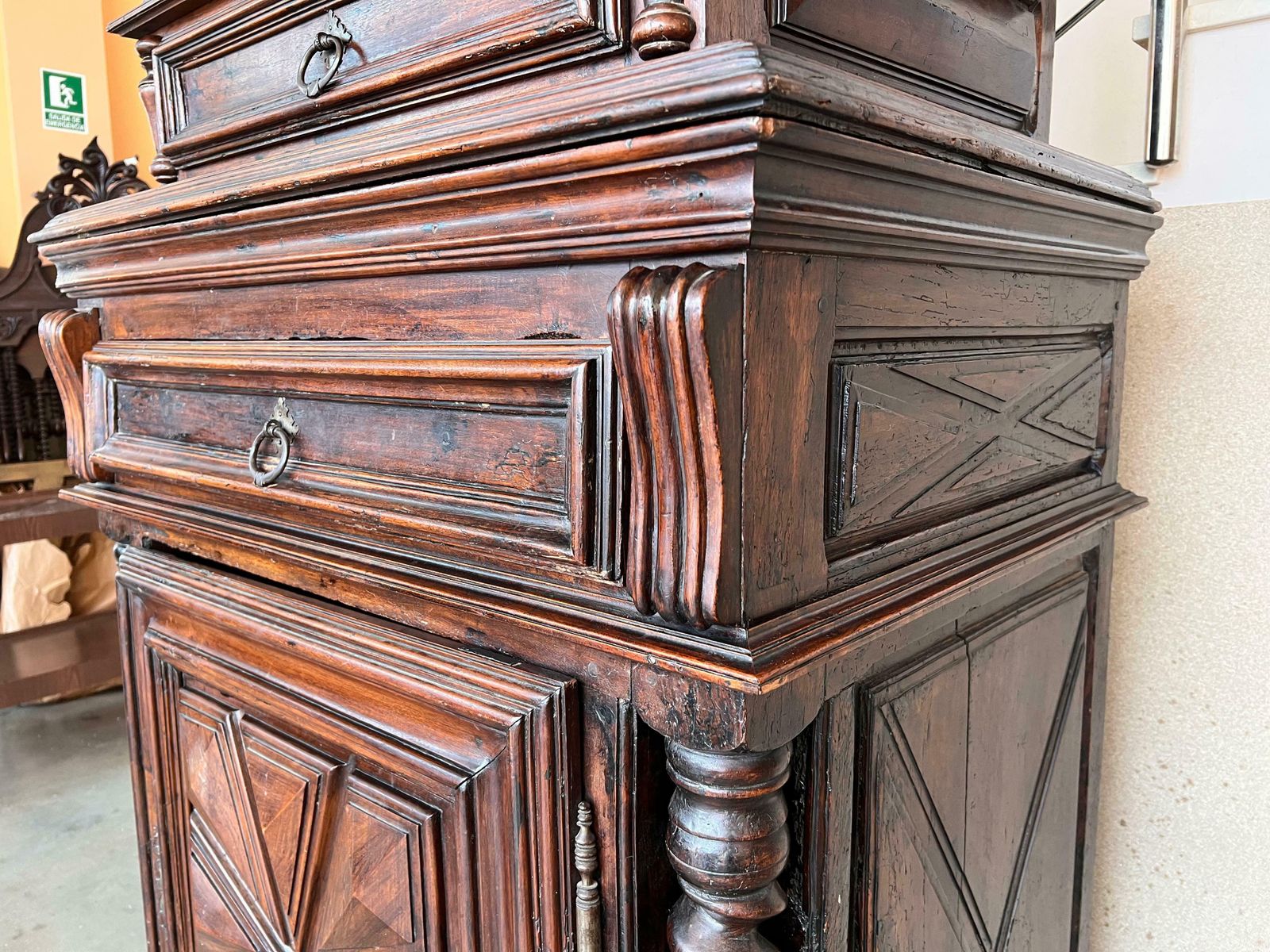 16107.0 Antique 18th Century Oak Dutch Baroque Cushion Cabinet photo