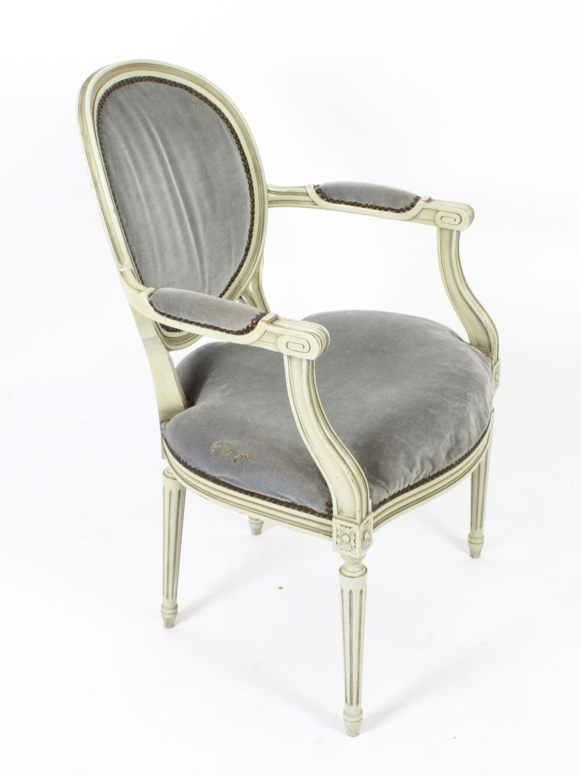 Antique Pair French Louis XVI Revival Painted Armchairs Early 20th Century photo for sale