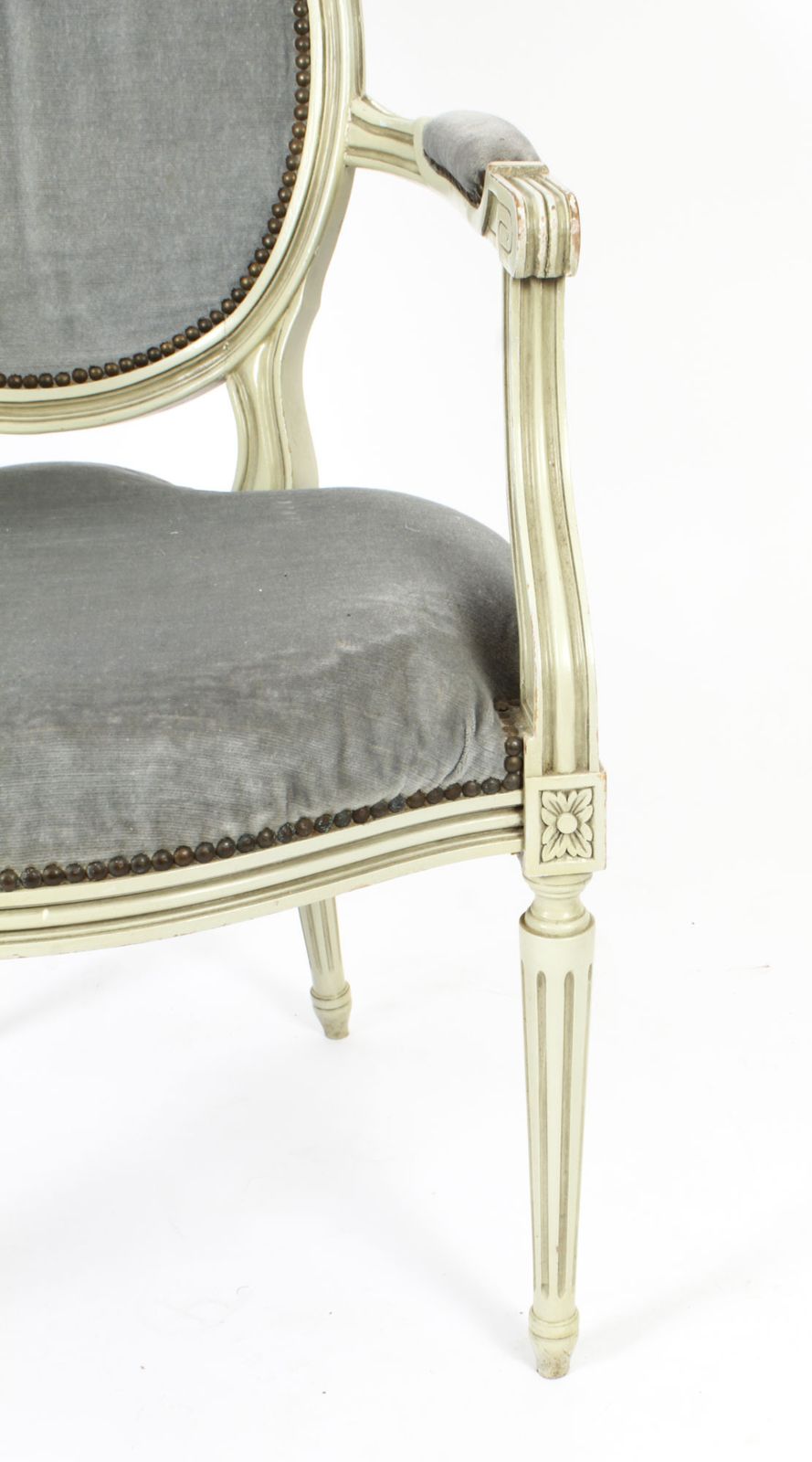 Antique Pair French Louis XVI Revival Painted Armchairs Early 20th Century photo vinterior