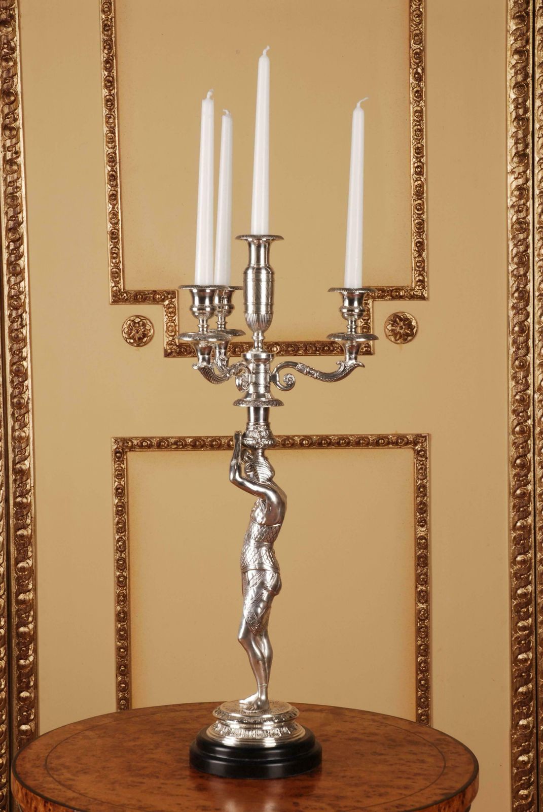 photo for sale 20th Century Empire Style Bronze Figure Formed Candelabra