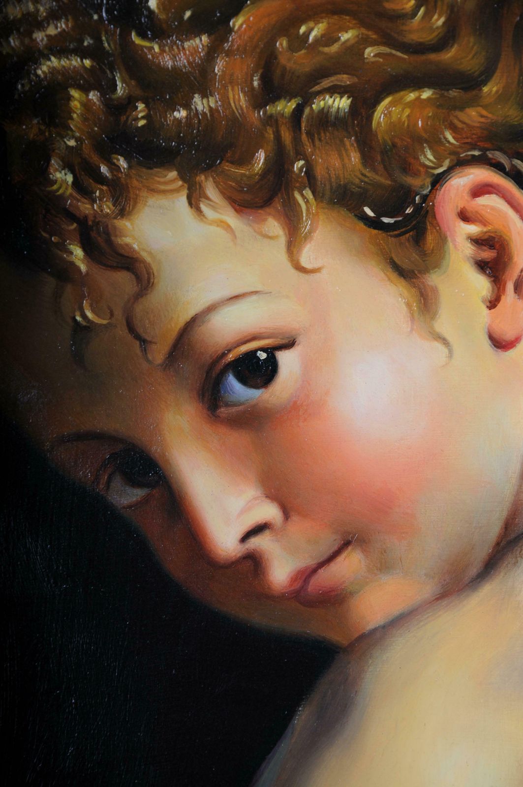 Monumental Oil Painting F. Mazzola, Called Parmigianino   Bow Carving Amor, Rare photo vinterior