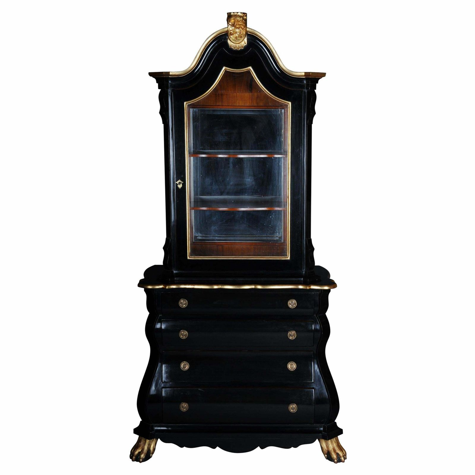 20th Century Baroque Style Designer Display Cabinet, Black / Gold