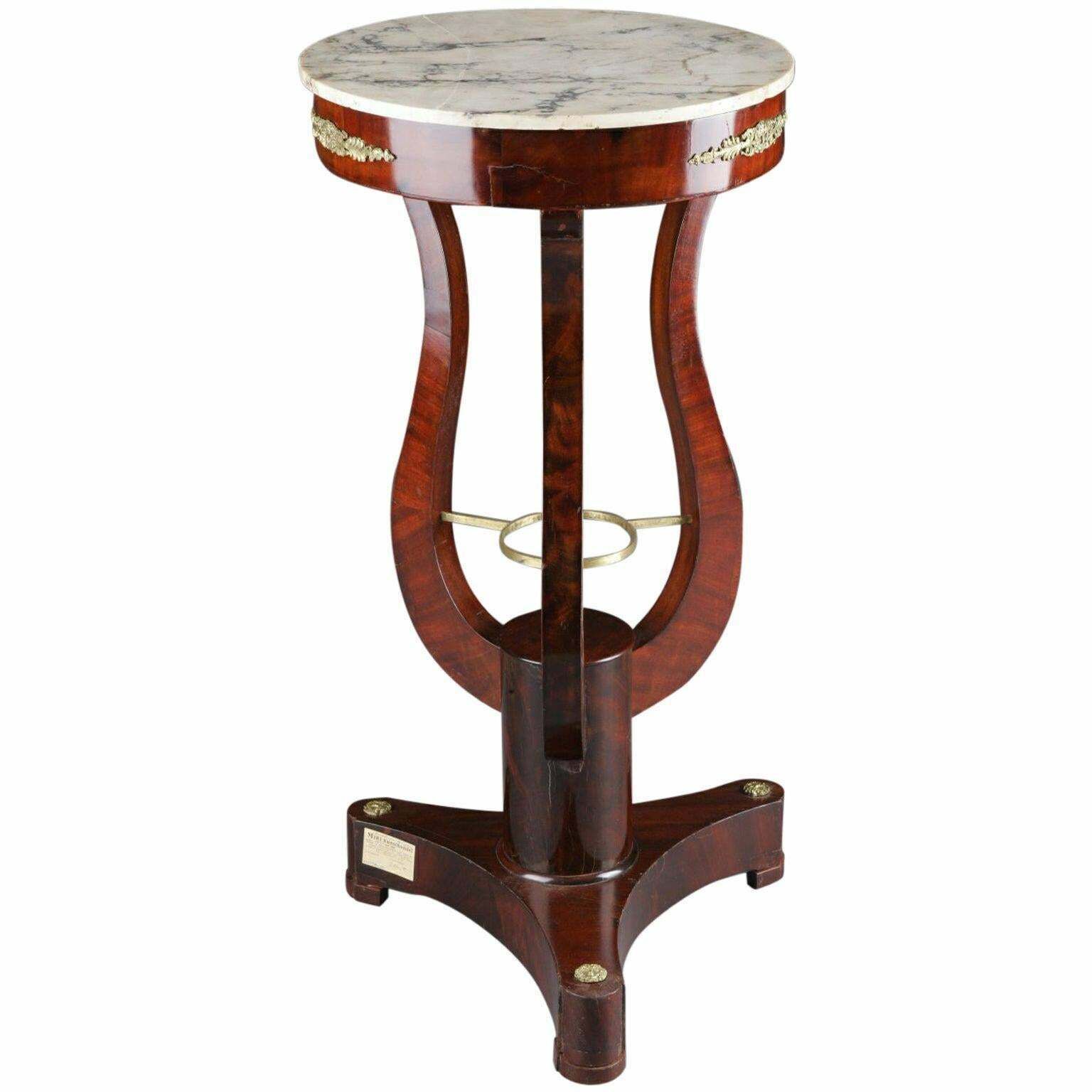 19th Century Empire France Lyra Shaped Curly Legs Side Tables, Circa 1815