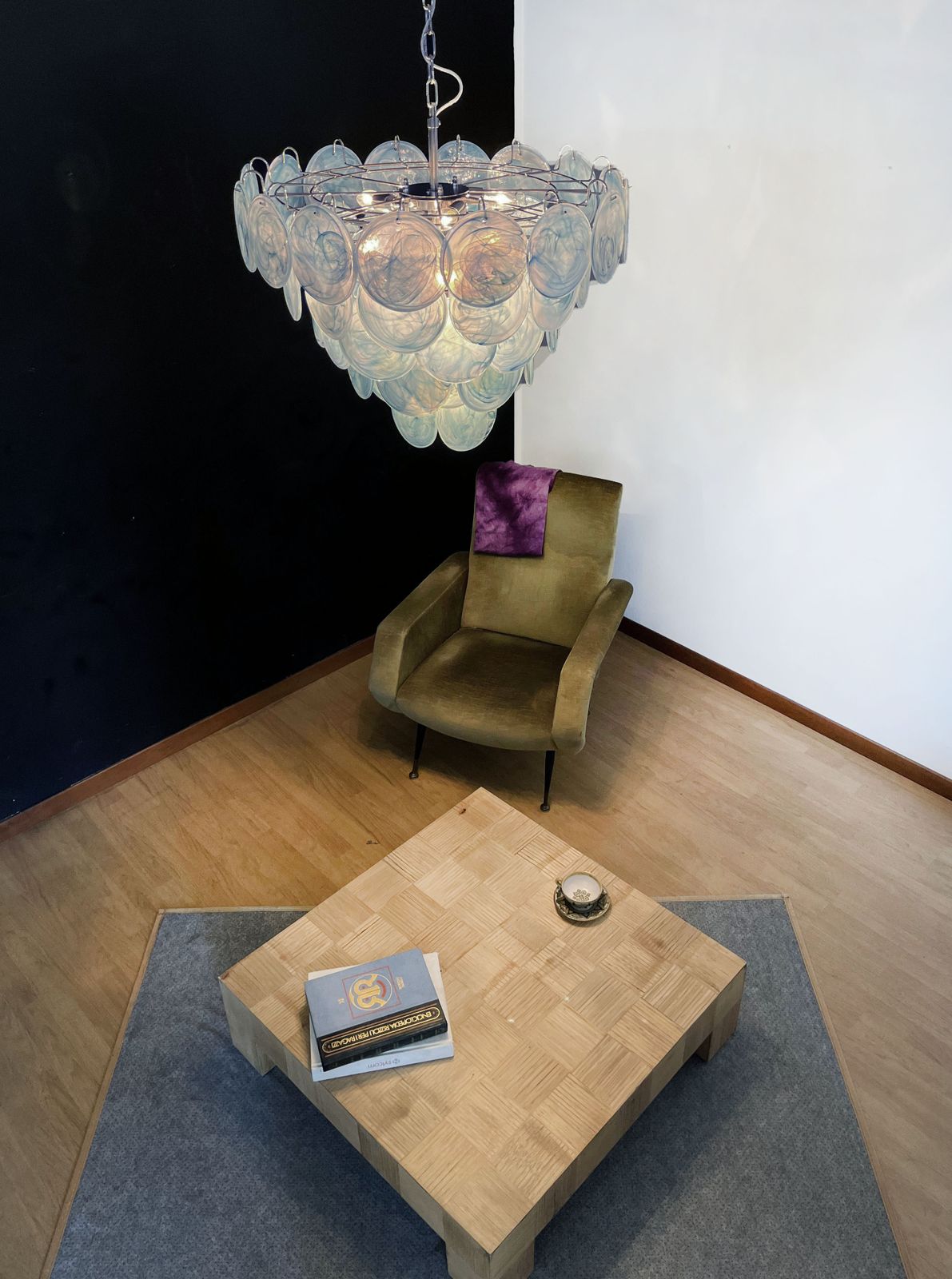 photo vinterior High Quality Murano Chandelier Space Age   57 Blue Albaster Iridescent Glasses