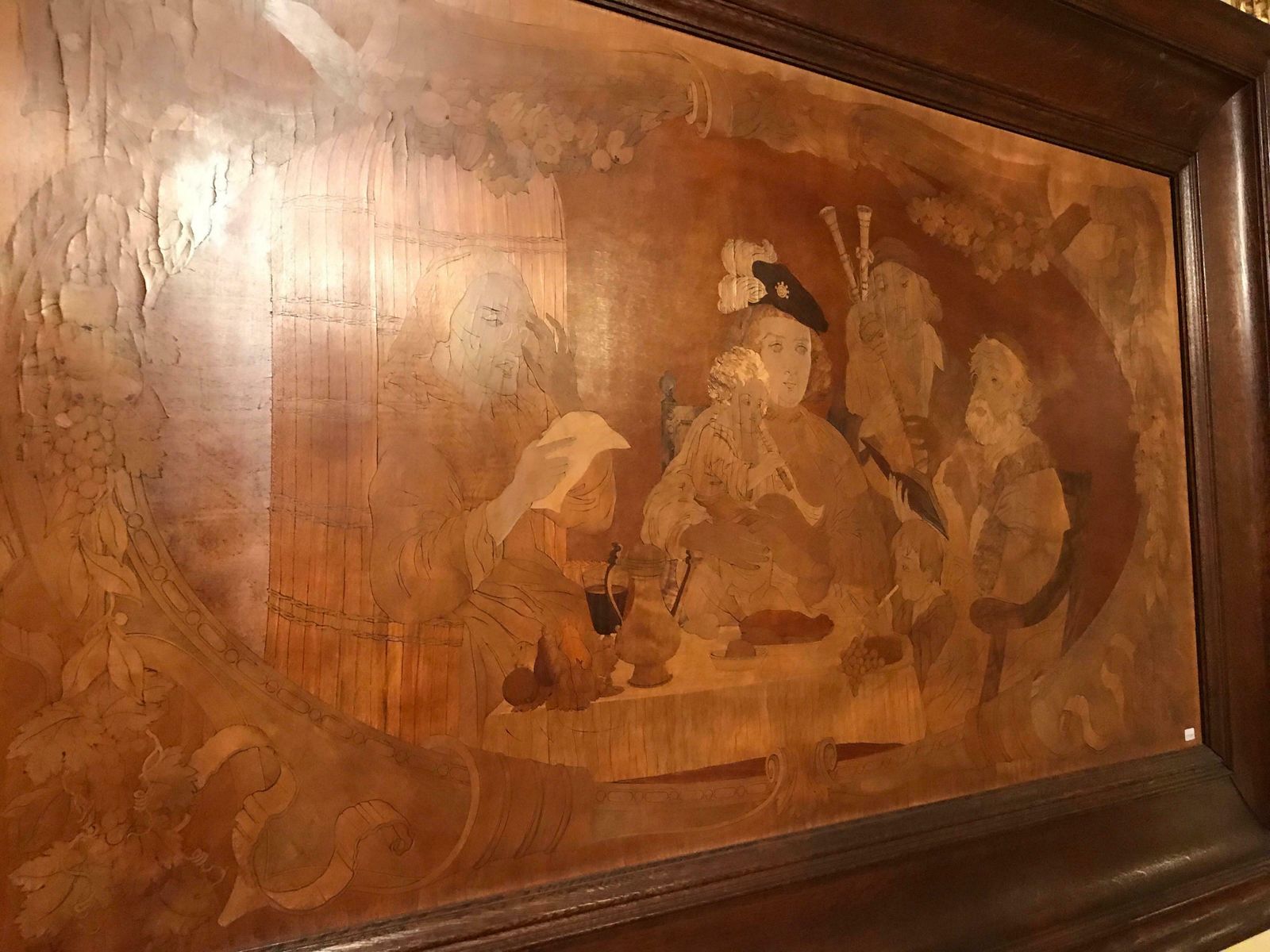 Monumental Old Wood Inlaid Mural, Signed W. V. Naive Art photo for sale