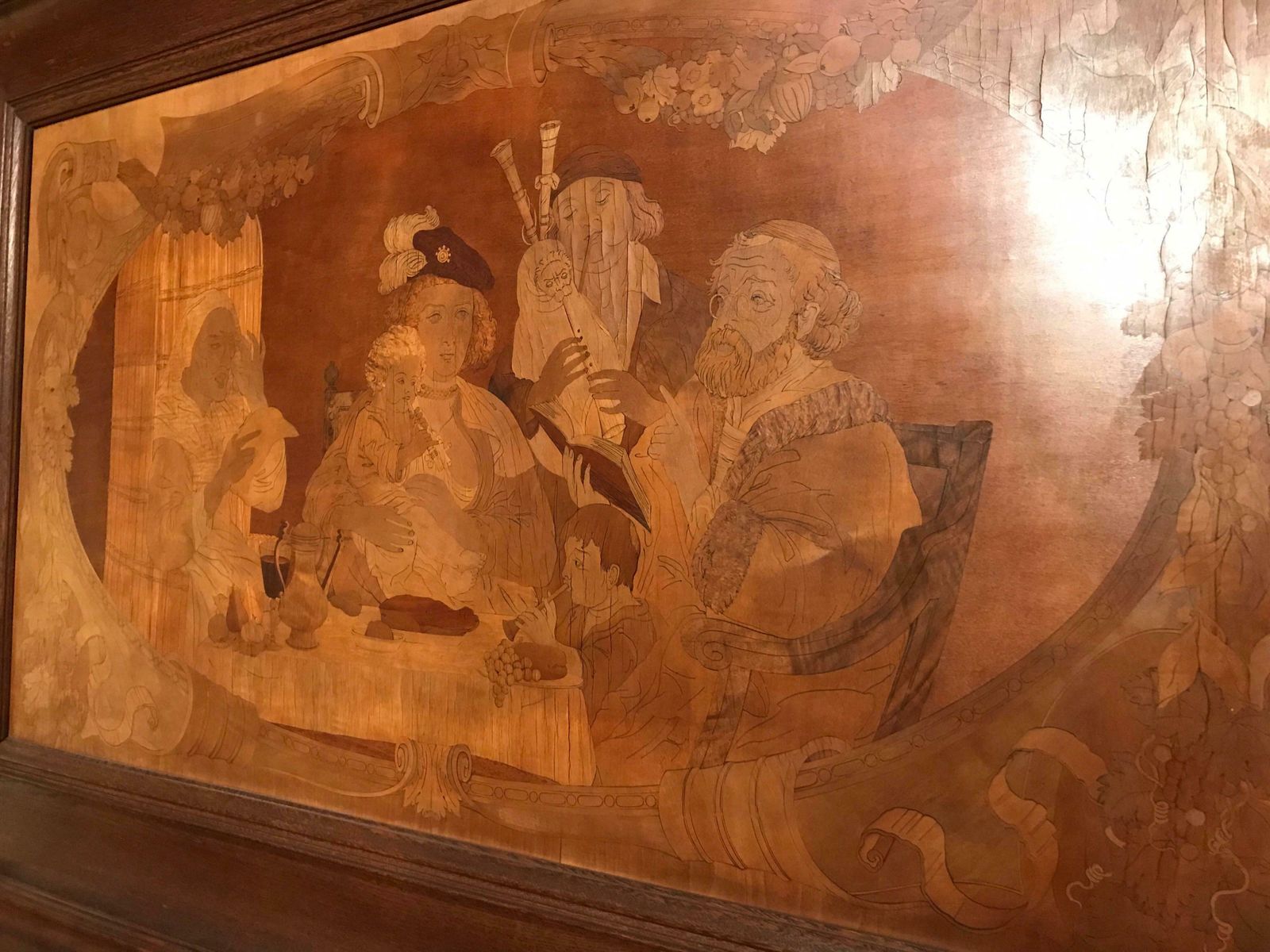 Monumental Old Wood Inlaid Mural, Signed W. V. Naive Art photo 2903.0