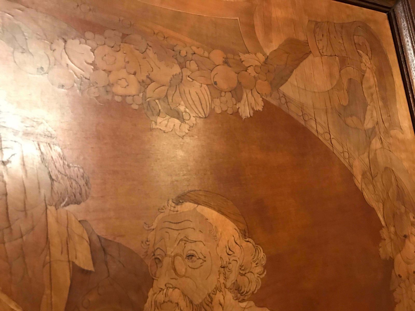 Art Monumental Old Wood Inlaid Mural, Signed W. V. Naive Art photo