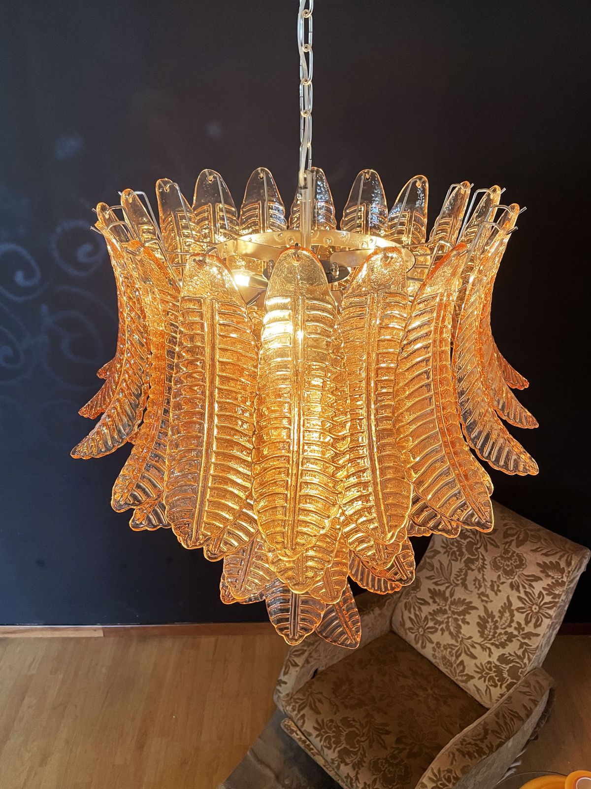Huge Italian Murano Six Tier Amber Felci Glass Chandelier photo 1560.0