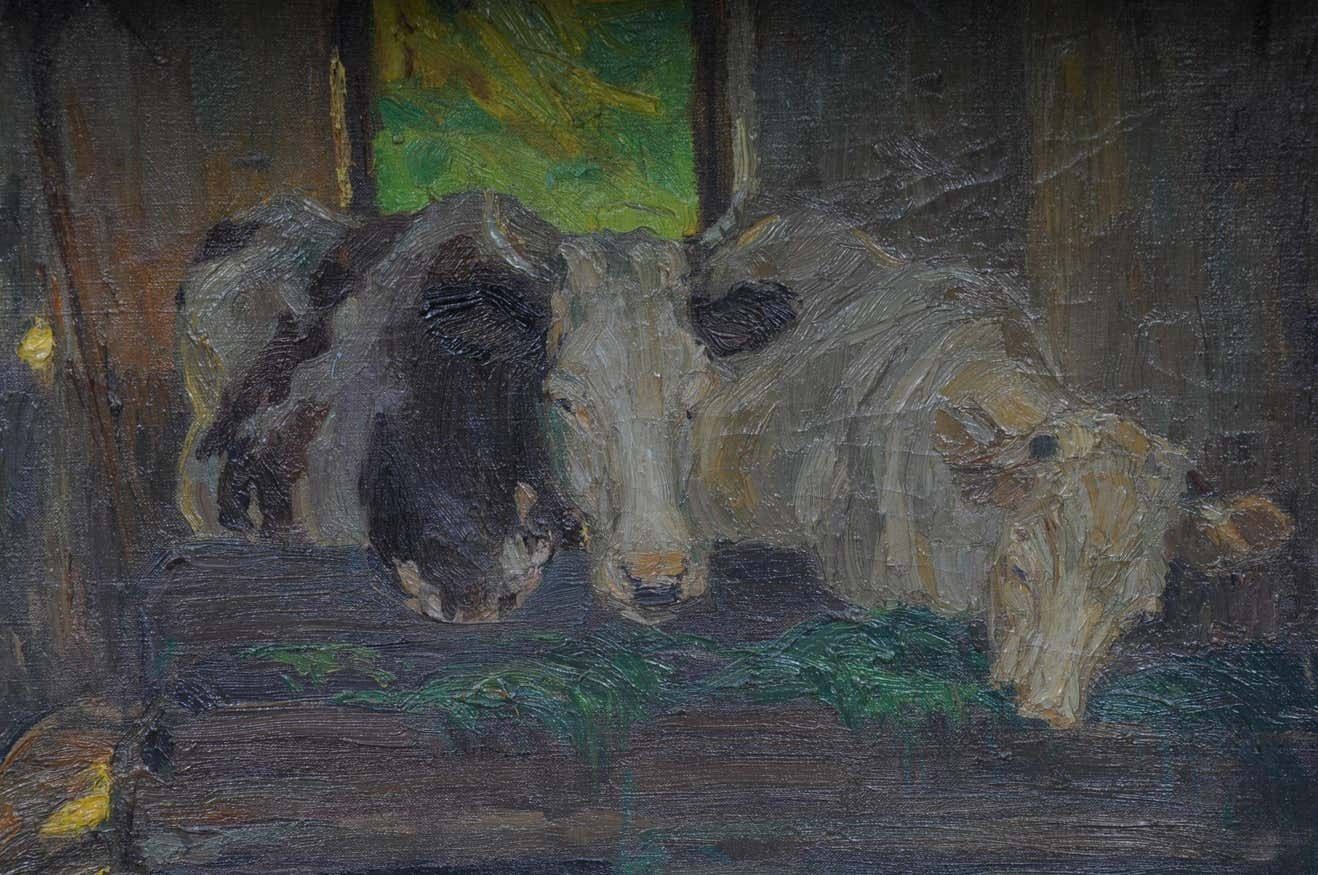 Oil Painting Cows In The Stall Sign Felix Eisengräber, 1920 photo 2013.0