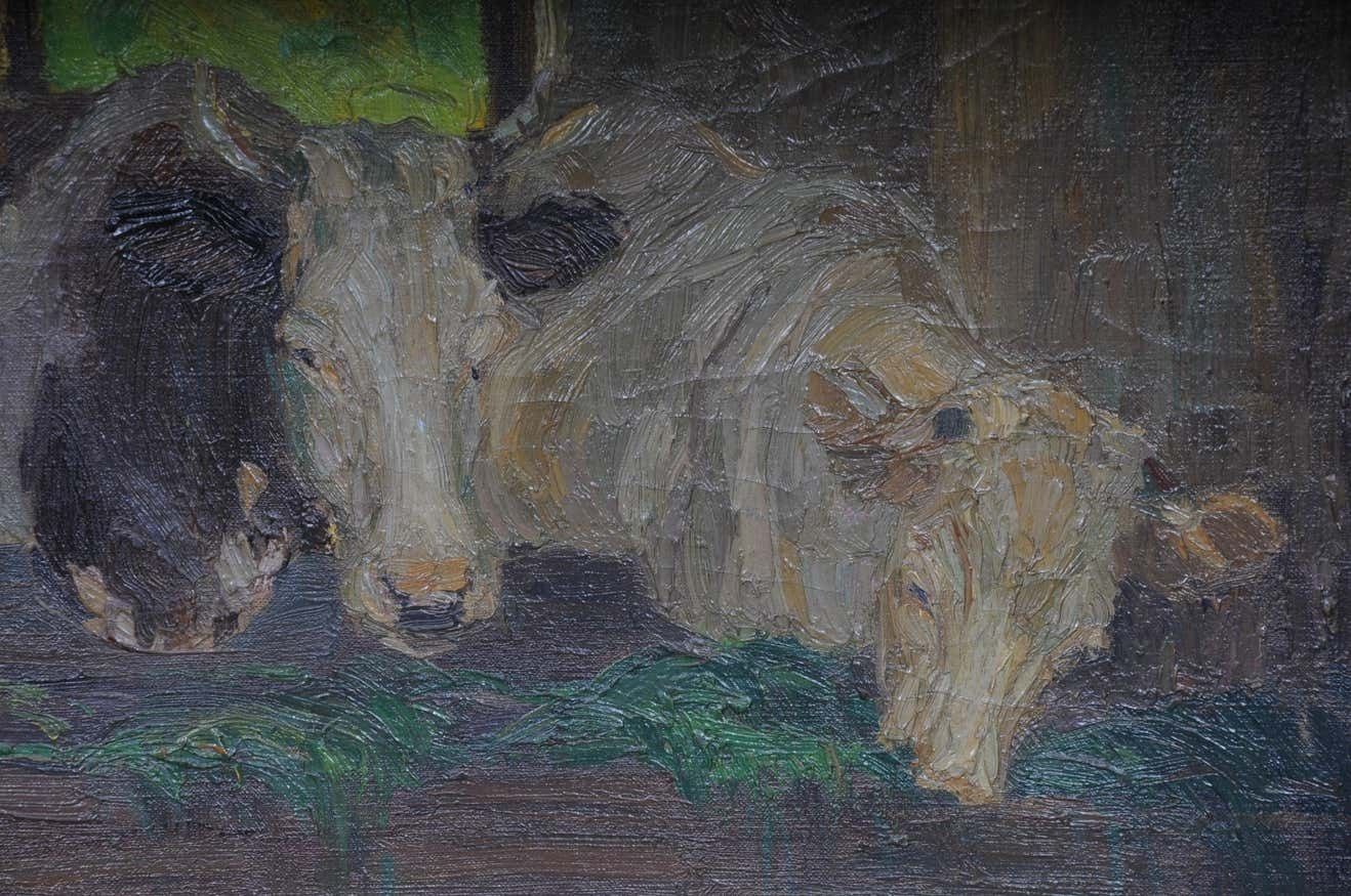 2013.0 Oil Painting Cows In The Stall Sign Felix Eisengräber, 1920 photo