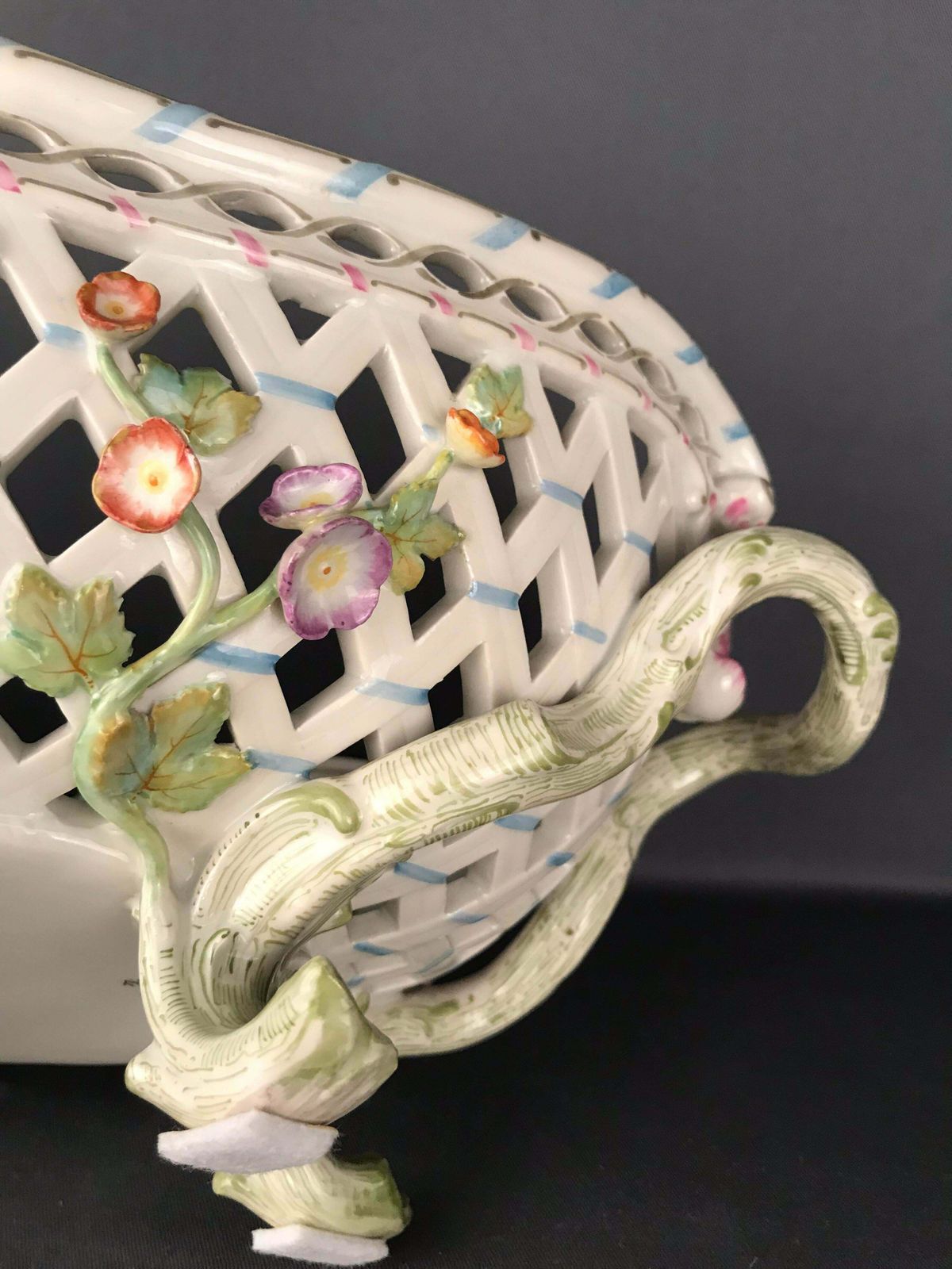 1793.0 Kpm Berlin Porcelain Fruit Basket Bowl Meissen Hand Painted Flowers photo