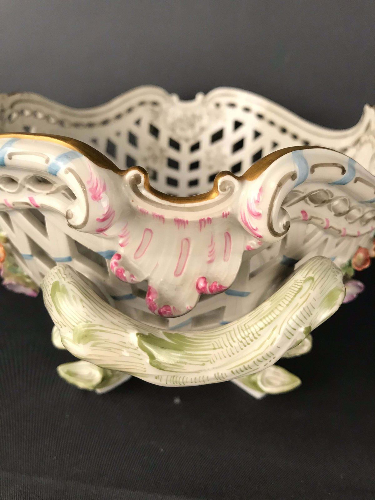 photo buy Kpm Berlin Porcelain Fruit Basket Bowl Meissen Hand Painted Flowers