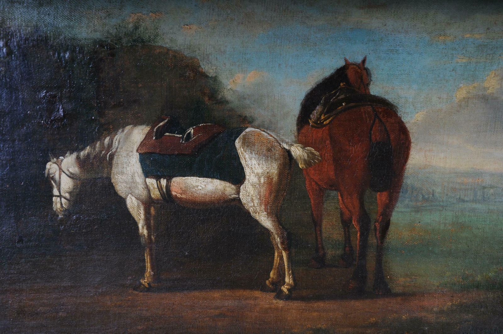 Art Old Oil Painting Illustration 2 Horses On The Landscape photo
