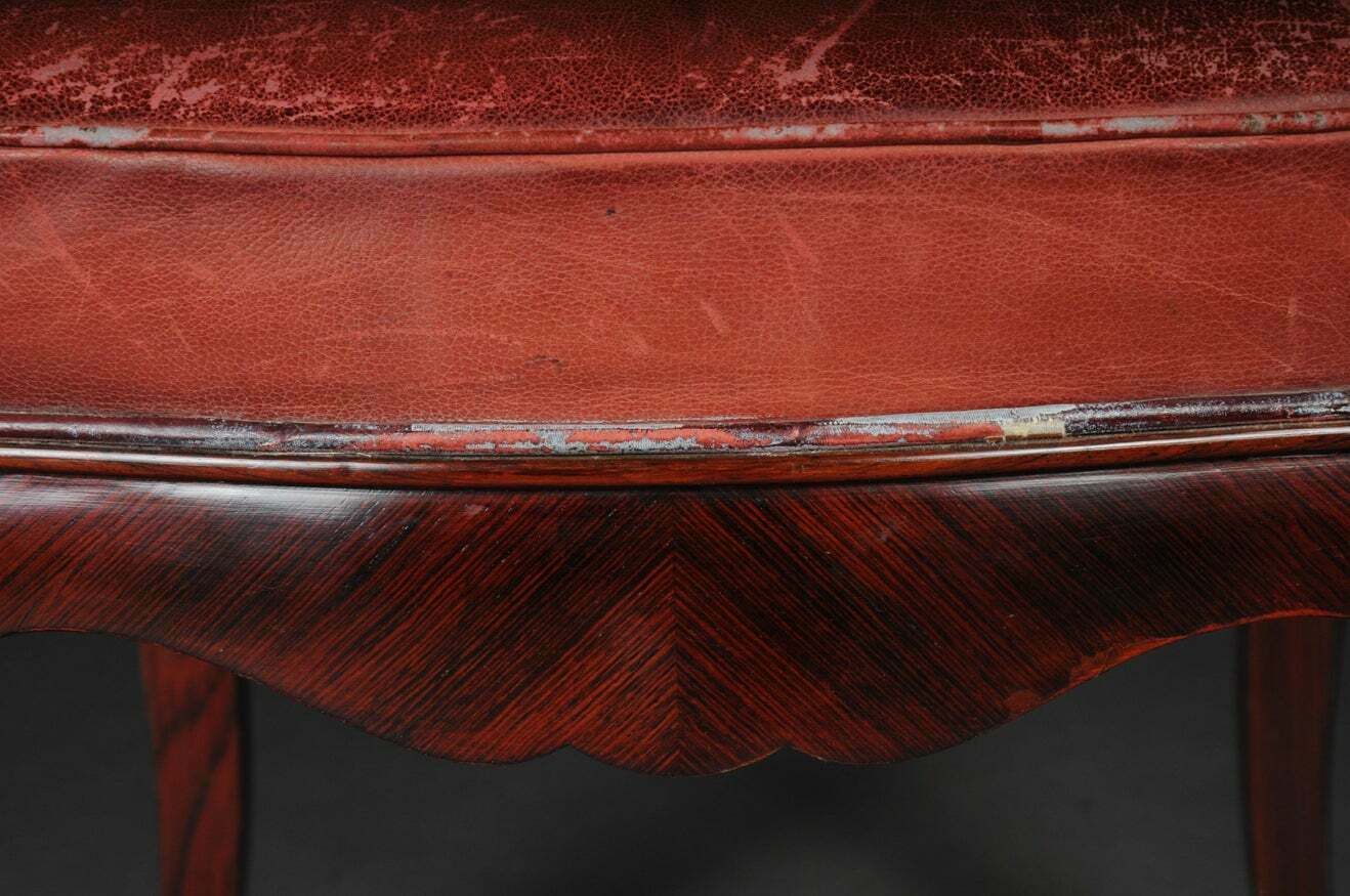 French Chair Leather Covered Tulip Veneer Louis Quinze  Circa 1890 photo Furniture
