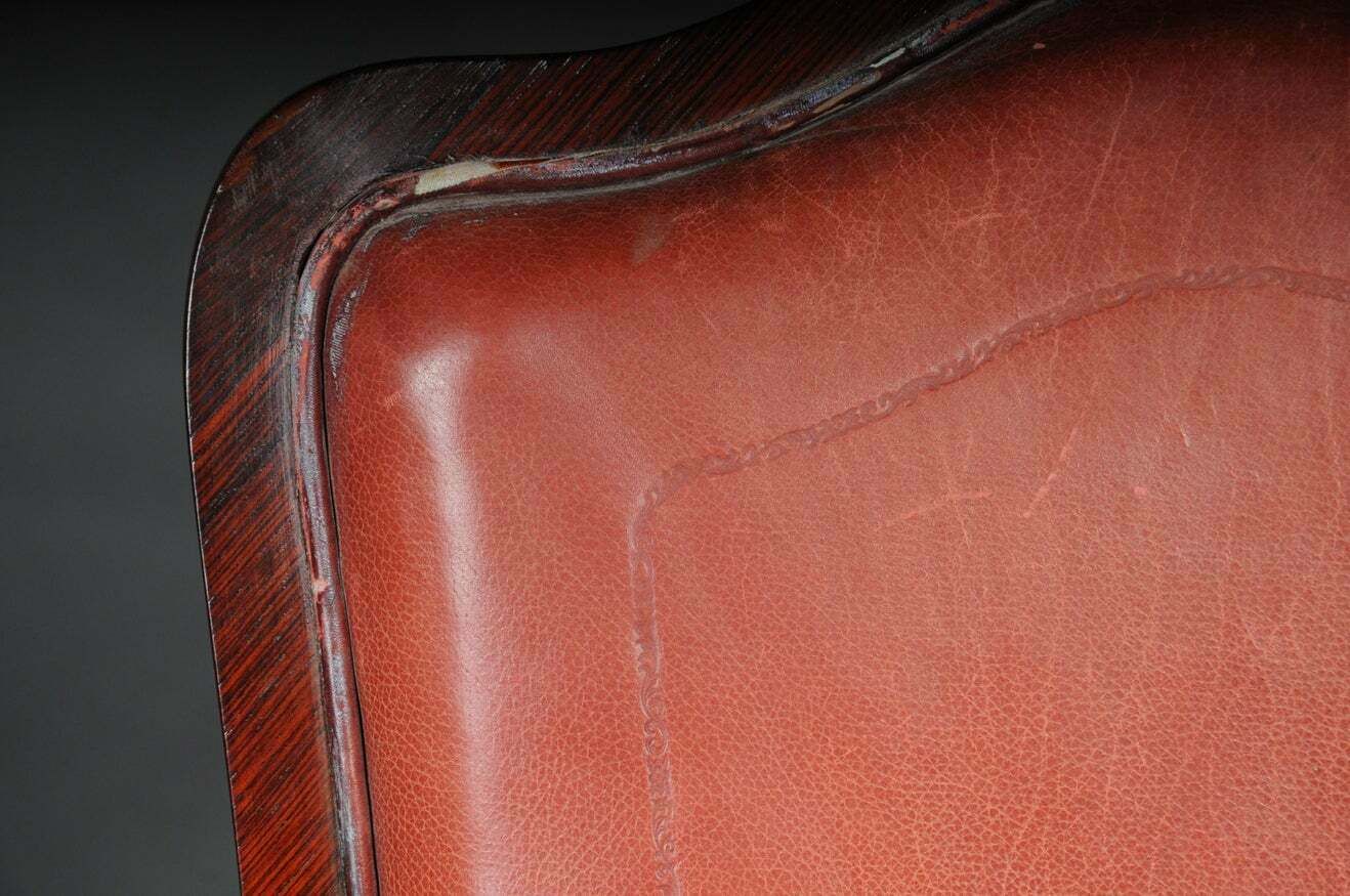 photo vintage French Chair Leather Covered Tulip Veneer Louis Quinze  Circa 1890
